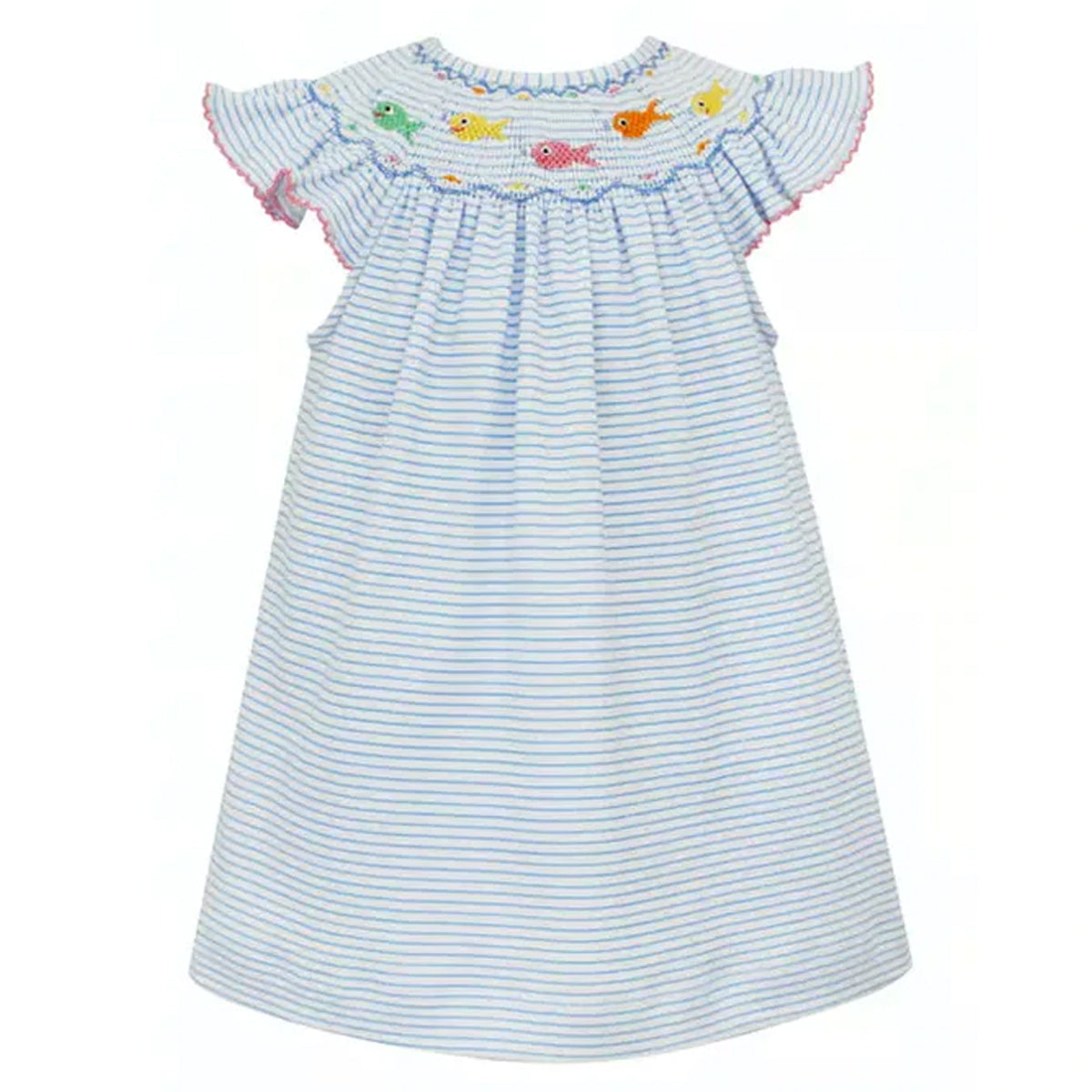 Blue Stripe Knit Fish Angel Wing Bishop Dress