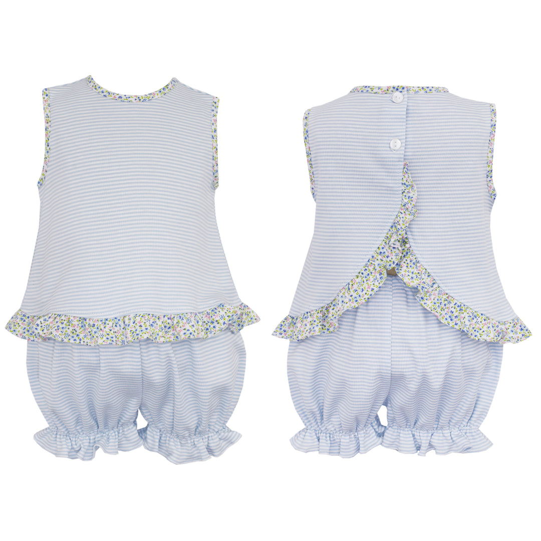 Sage Light Blue Stripe Bloomer Set With Floral Trim