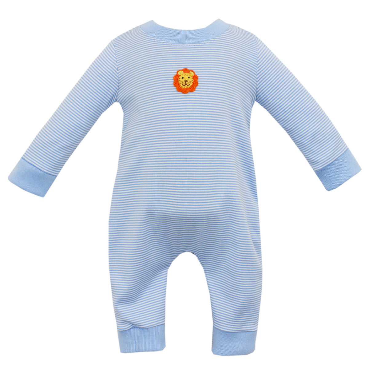 Blue Stripe Lion Long Sleeve Knit Romper