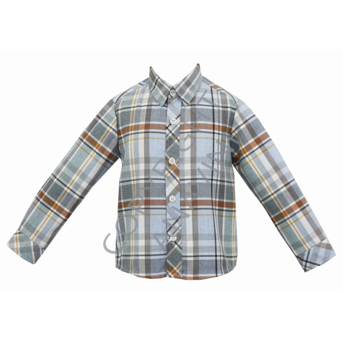 Light Blue & Brown Plaid Long Sleeve Button Down