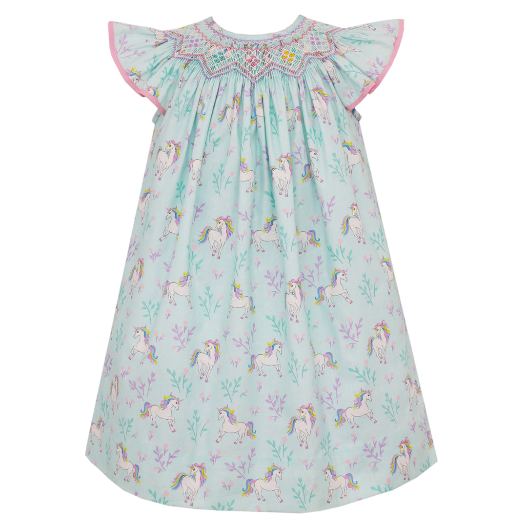 Aqua Unicorn Angel Wing Bishop Dress