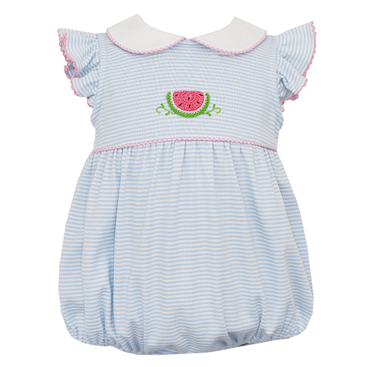 Watermelon Light Blue Stripe Ruffle Sleeve Bubble