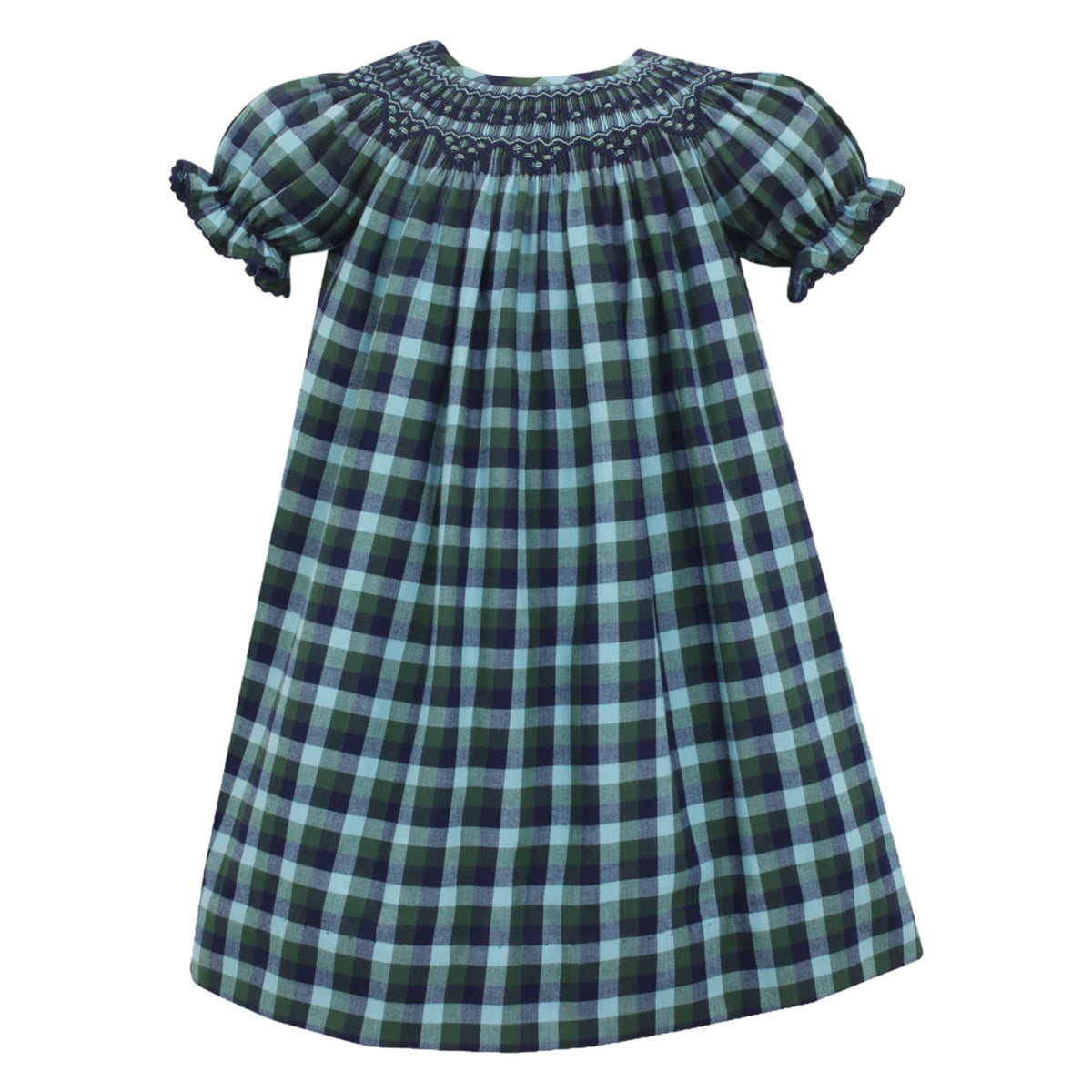 Green & Navy Plaid Bishop Dress