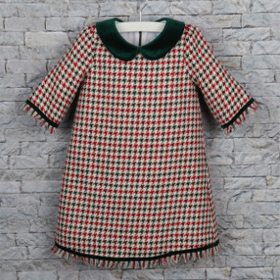 Green Tweed Fray A-line Dress