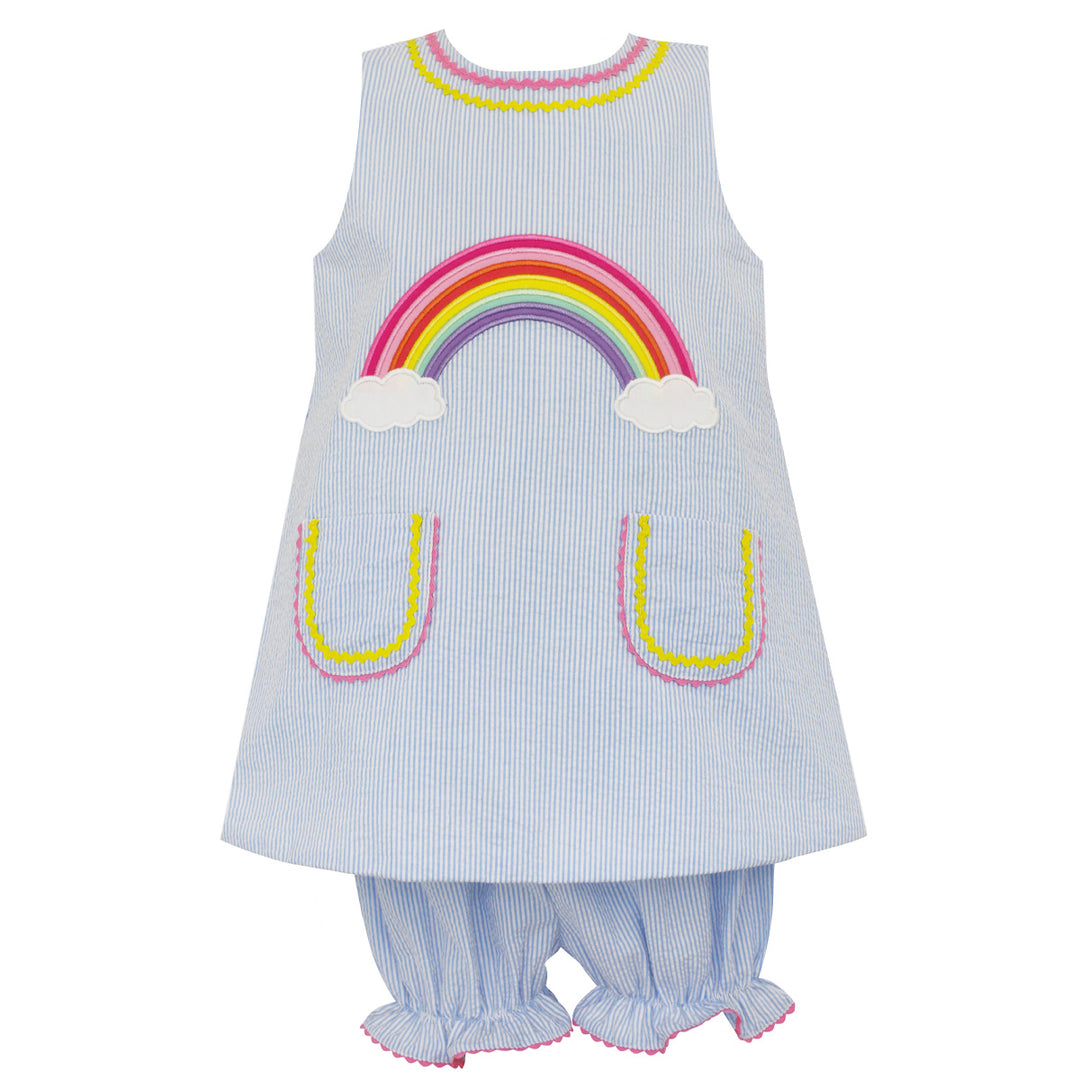 Light Blue Seersucker Stripe Rainbow Bloomer Set