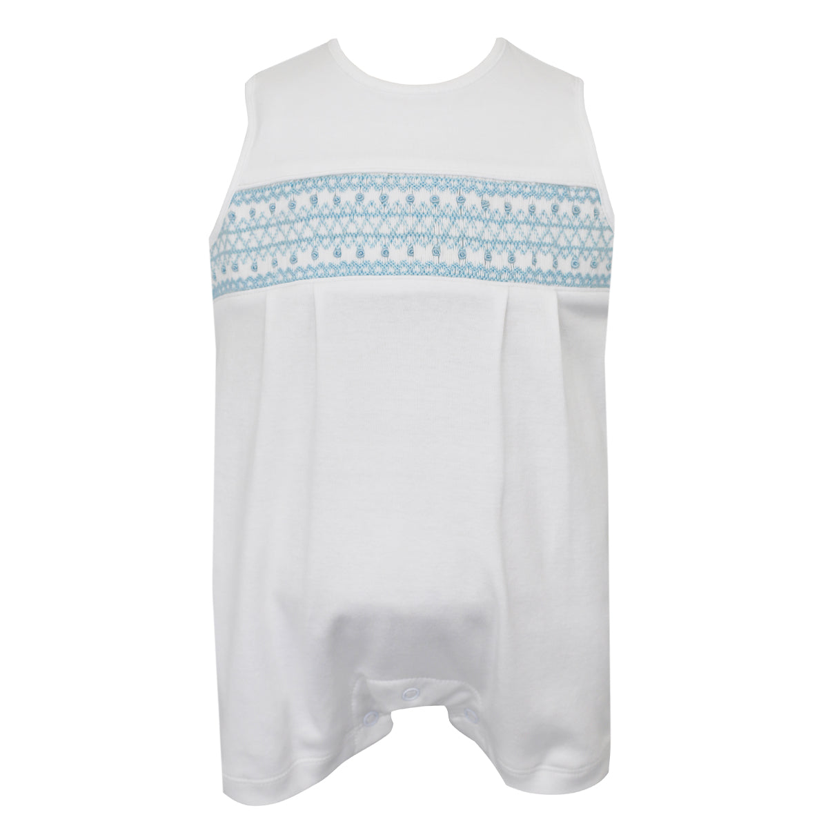 White Knit Alfred John John With Light Blue Geometric Smocking