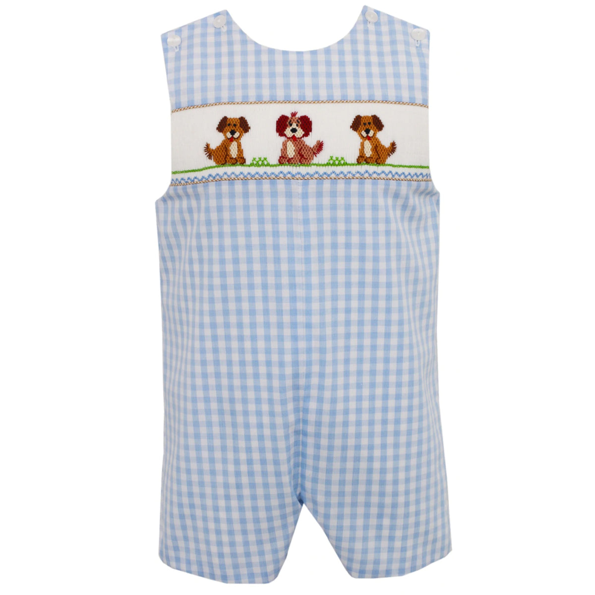 Light Blue Gingham Puppies John John