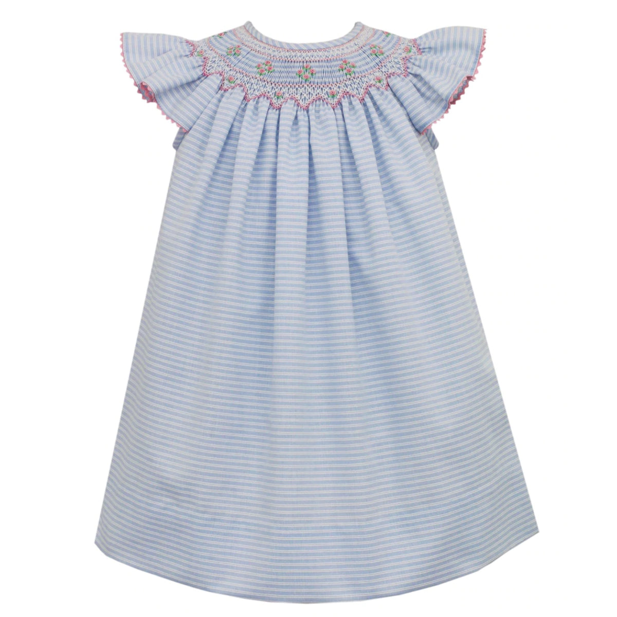 Light Blue Stripe Angel Wing Bishop Dress