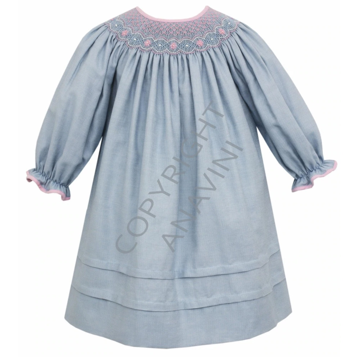 Light Blue Viyella Smocked Bishop Dress