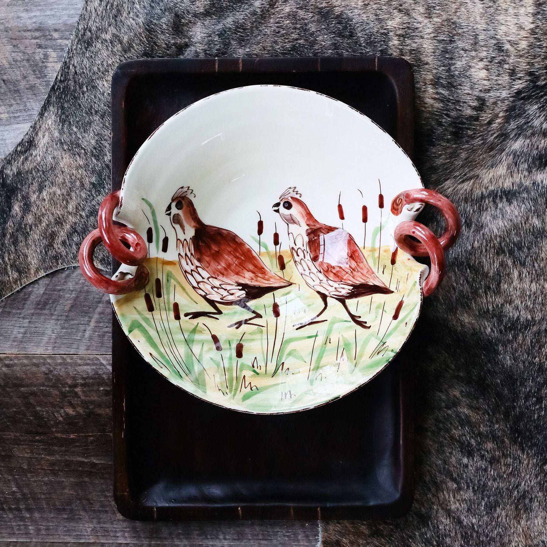 Wildlife Quail Scallop Handled Bowl