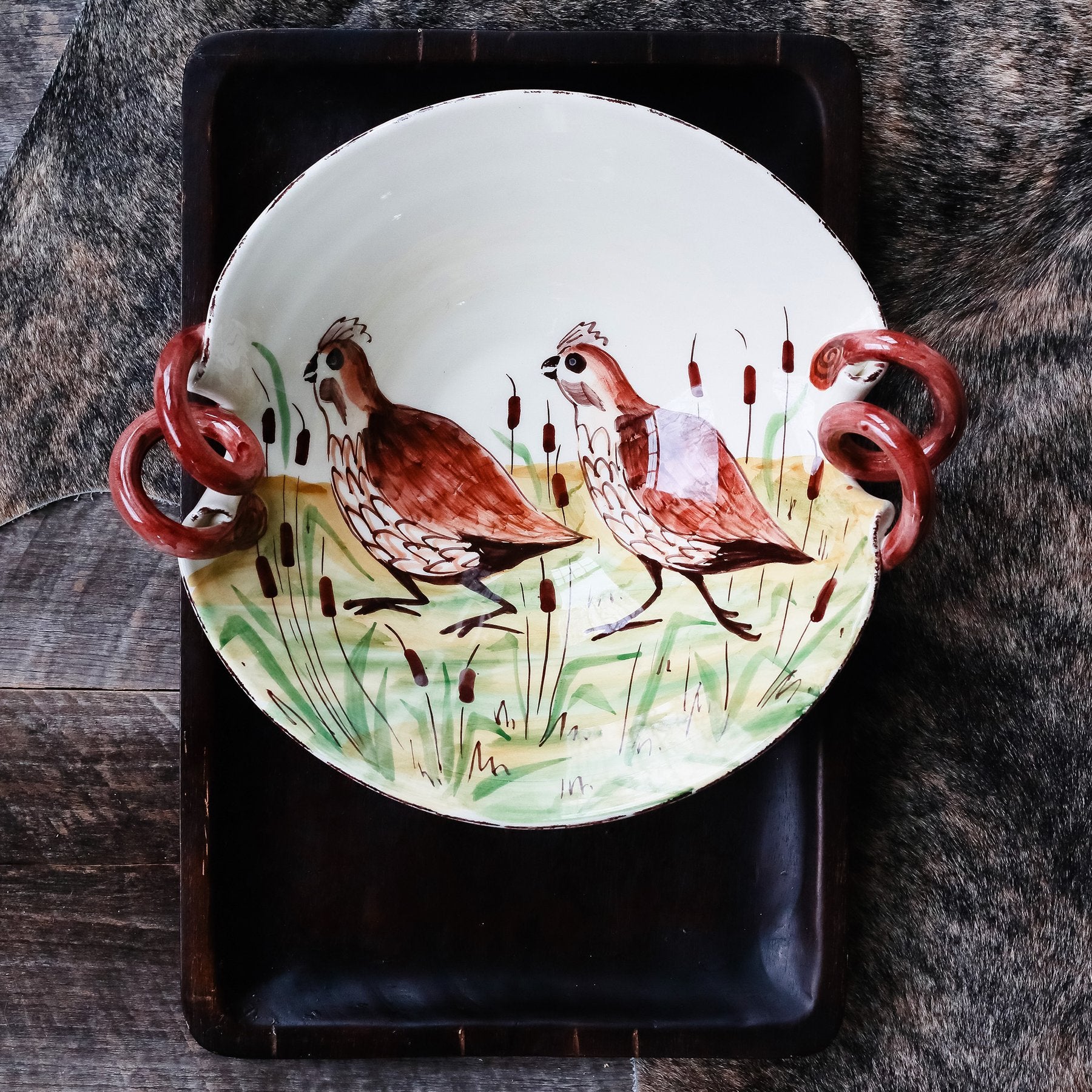 Wildlife Quail Scallop Handled Bowl