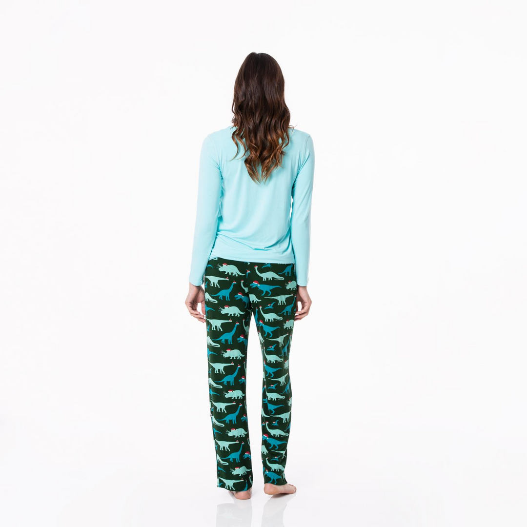 Santa Dinos Women's Long Sleeve Loosey Goosey Tee & Pajama Pants Set