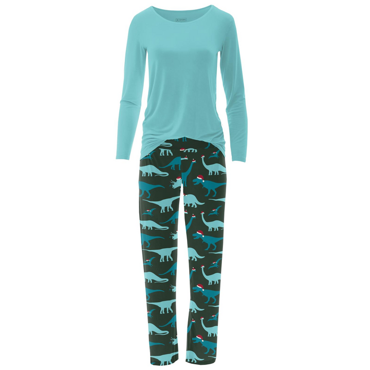 Santa Dinos Women's Long Sleeve Loosey Goosey Tee & Pajama Pants Set