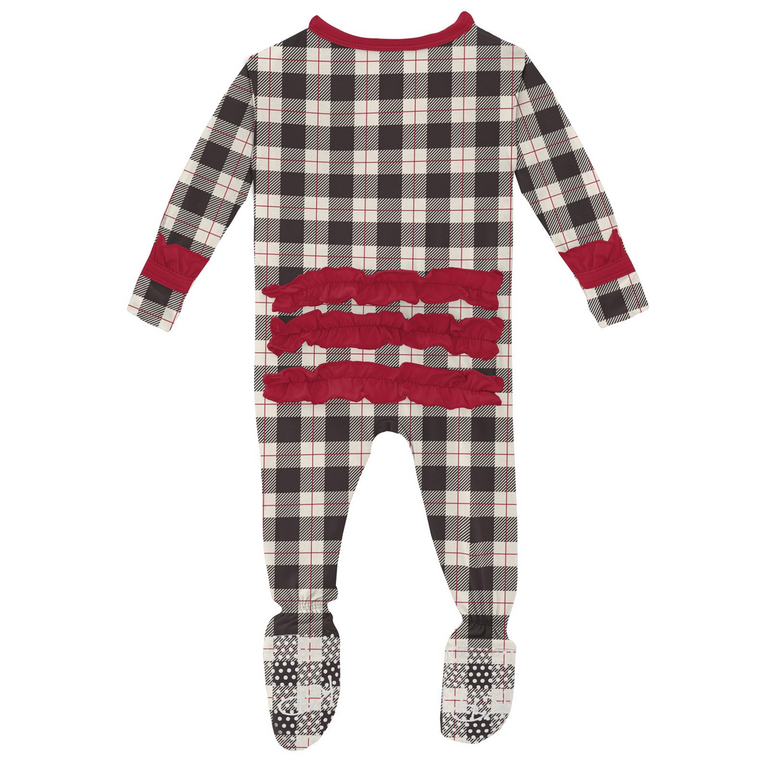 Midnight Holiday Plaid Classic Ruffle Footie With Zipper