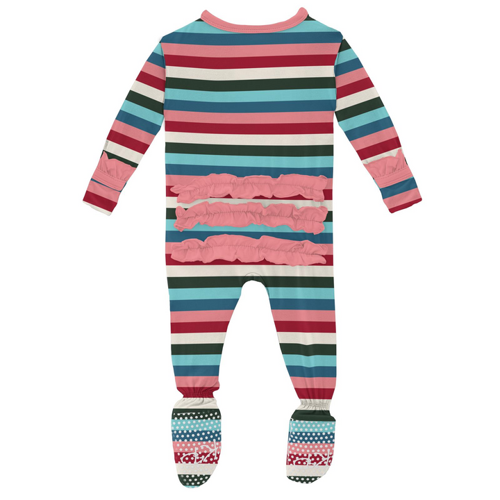 Snowball Multi Stripe Classic Ruffle Footie With Zipper