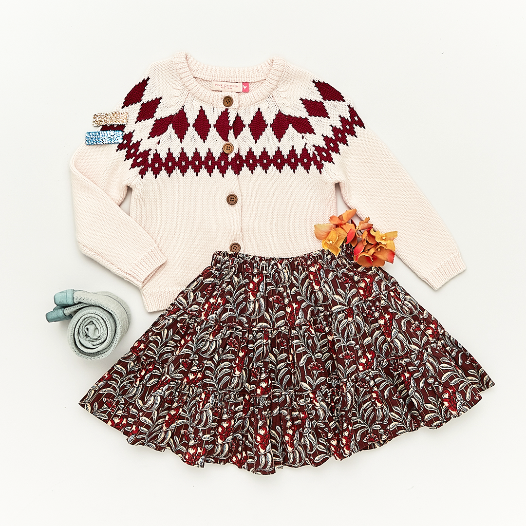 Cream With Brick Red Fair Isle Sweater