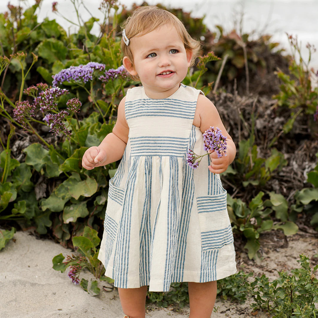 Antique White & Navy Column Stripe Courtina Dress Set