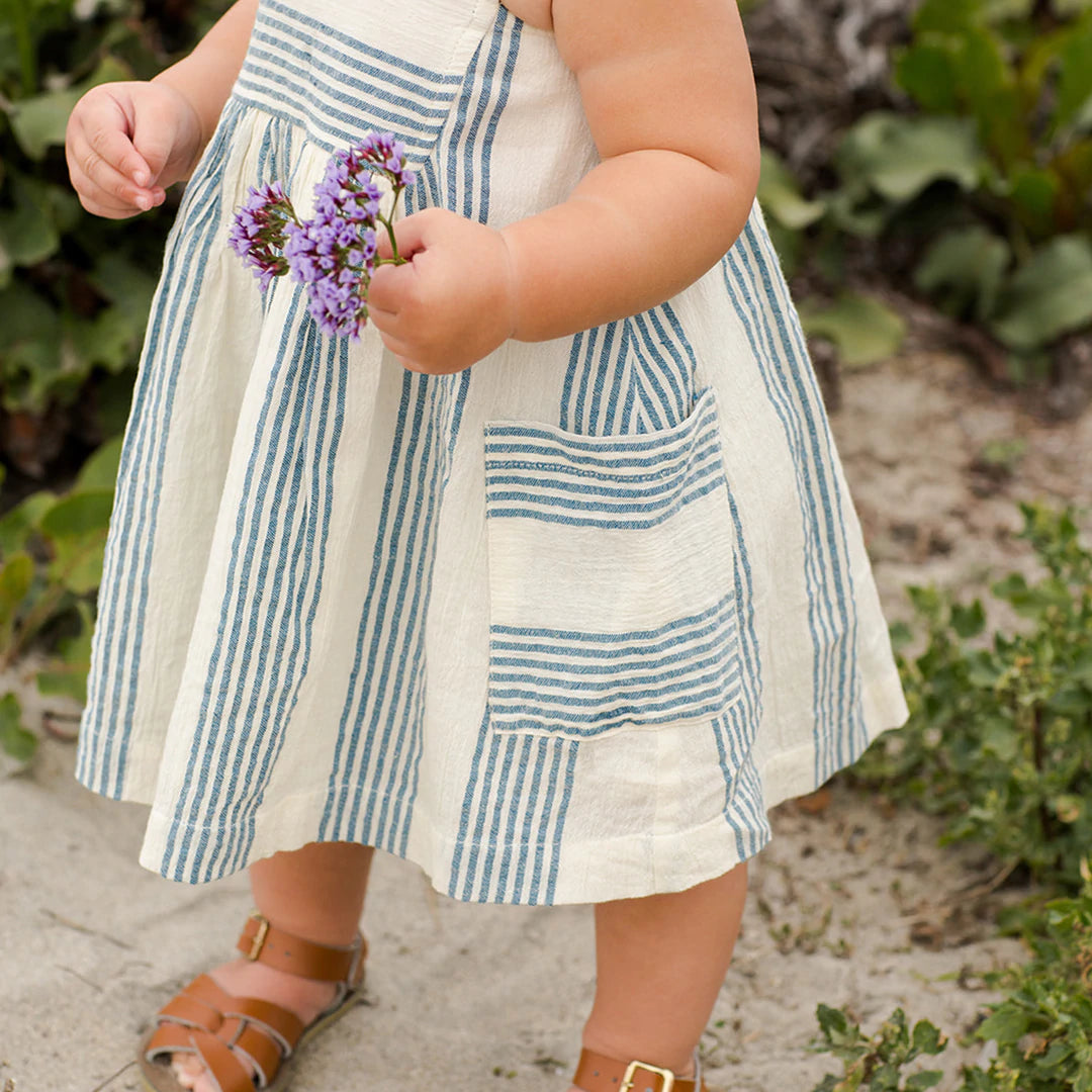 Antique White & Navy Column Stripe Courtina Dress Set