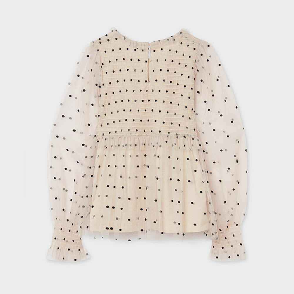 Cream Polka Dot Tulle Blouse