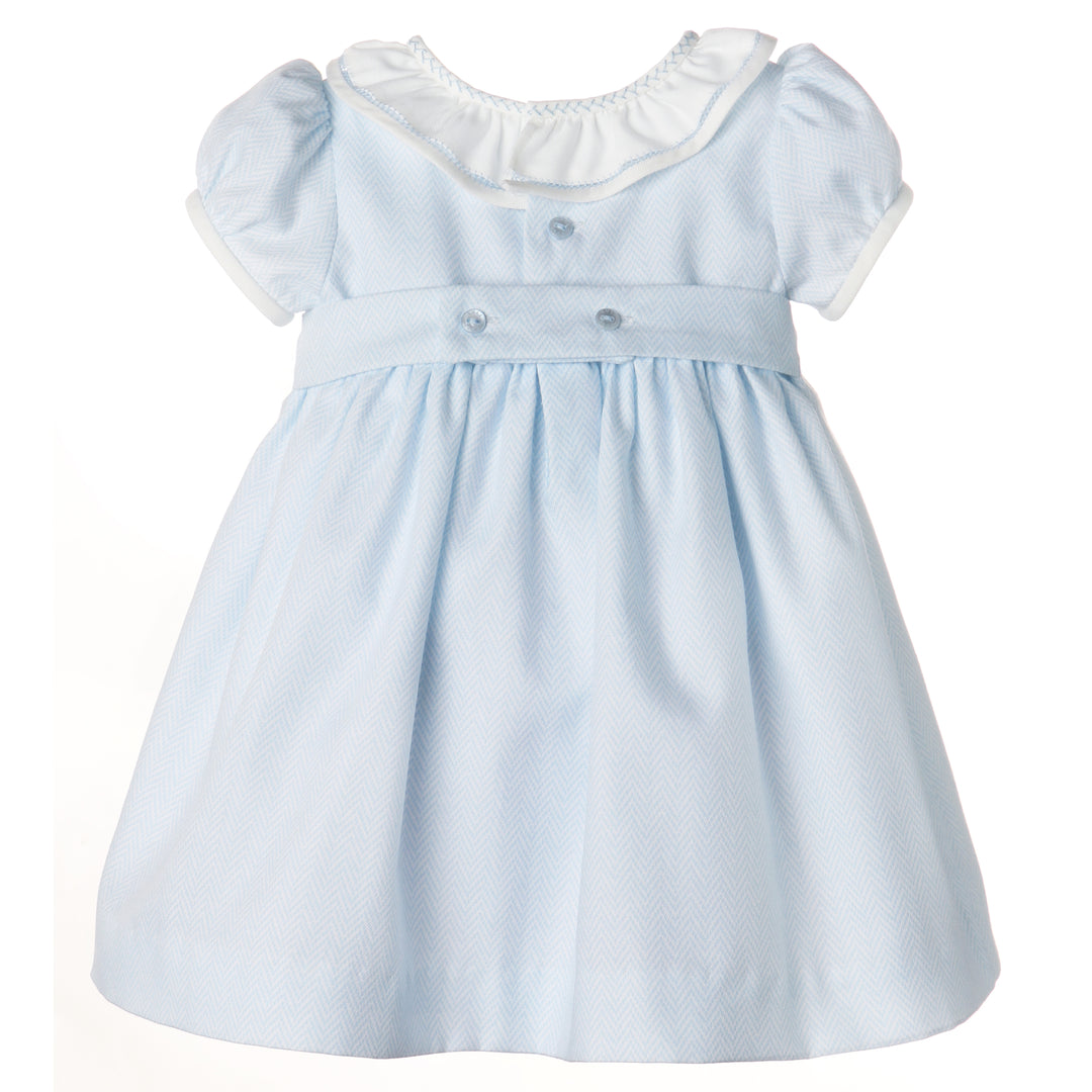 Blue Herringbone Ruffle Dress