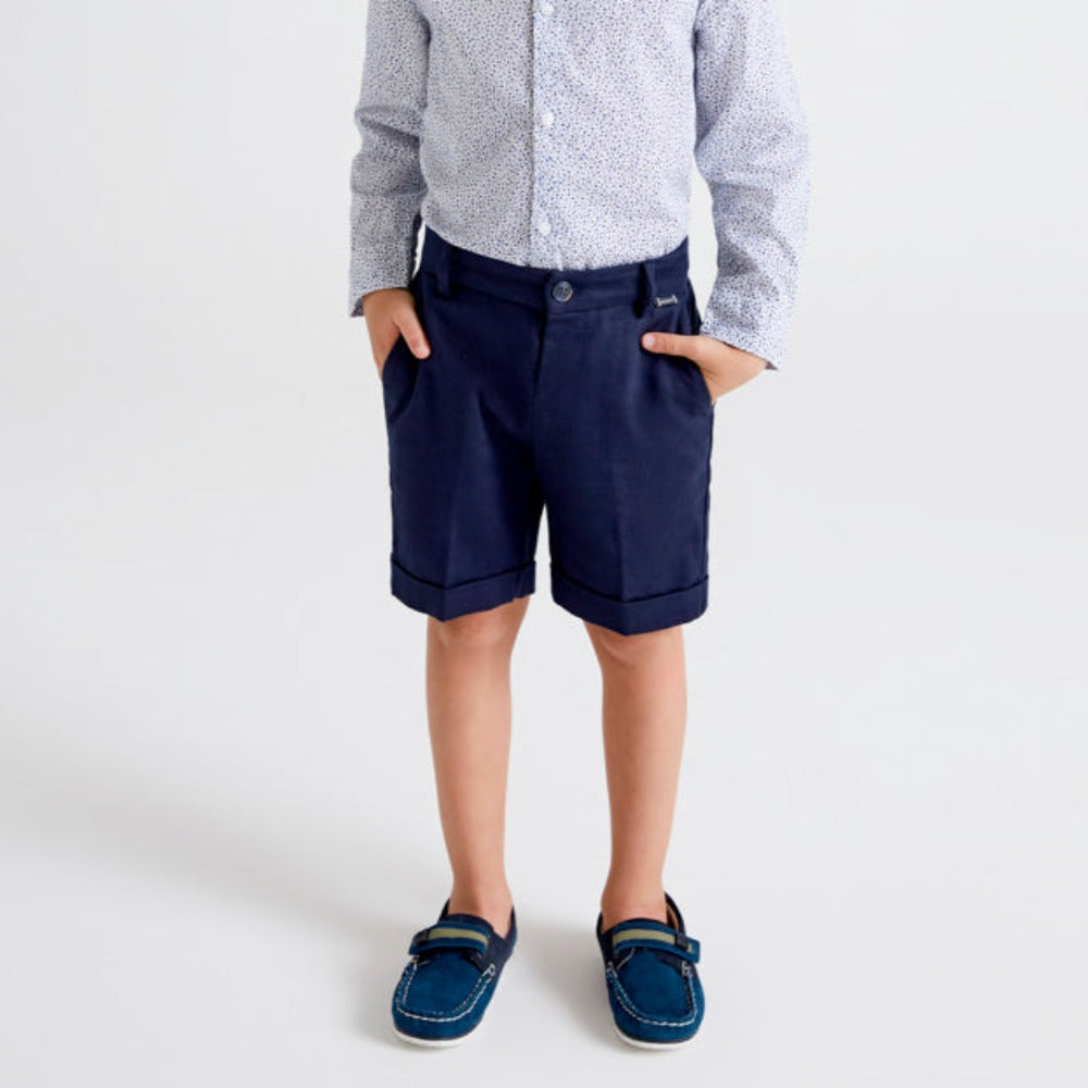 Navy Linen Bermuda Shorts