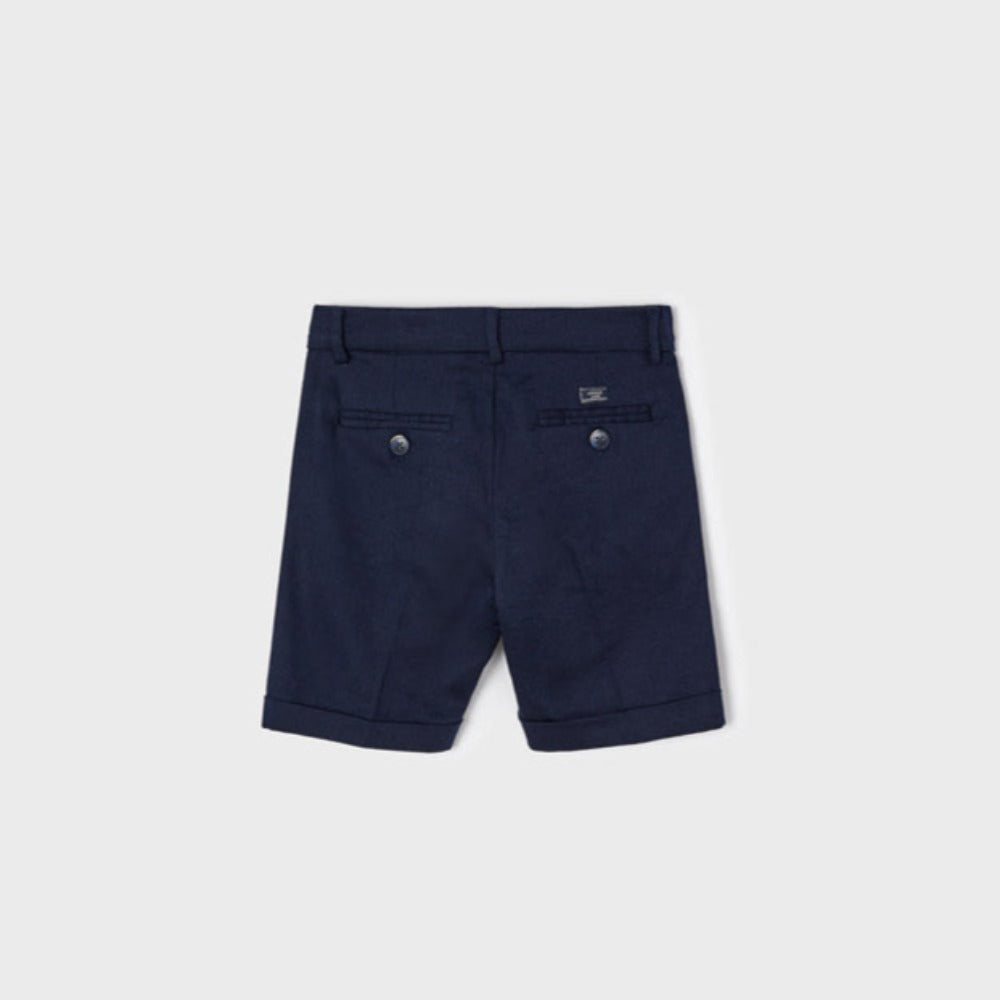 Navy Linen Bermuda Shorts