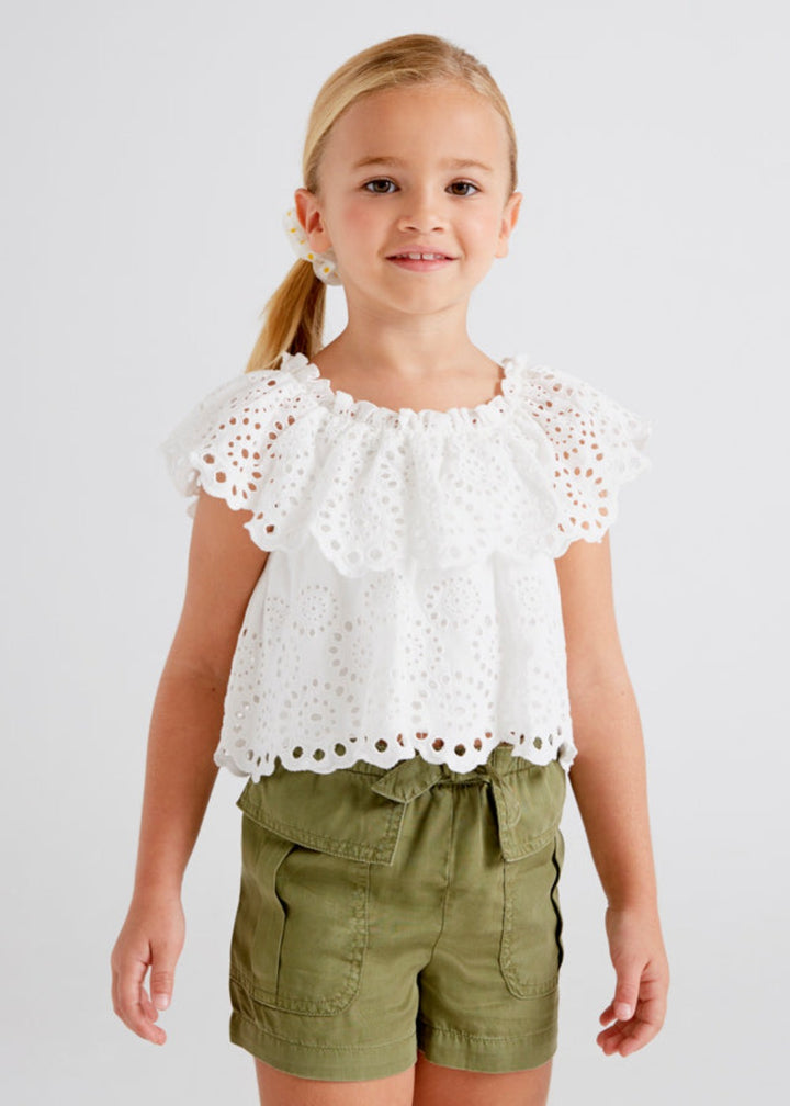 White Eyelet Knit Blouse