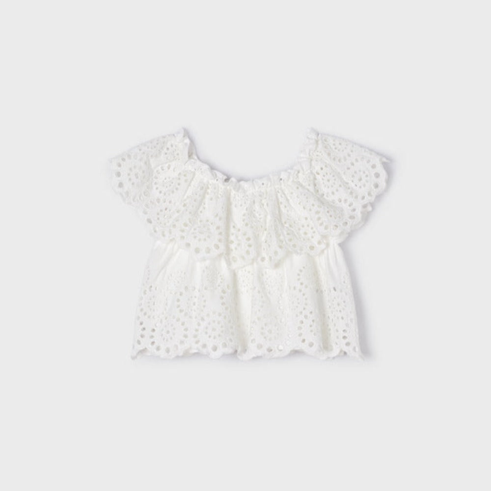 White Eyelet Knit Blouse