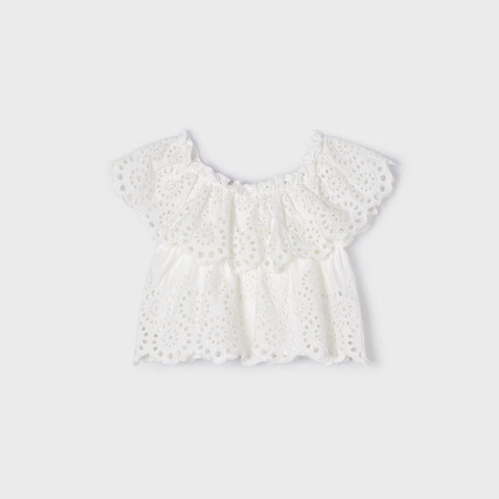 White Eyelet Knit Blouse