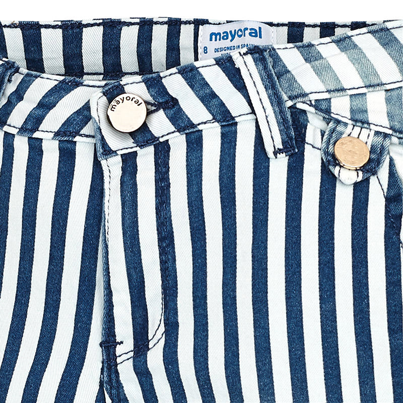 Blue & White Stripe Denim Shorts