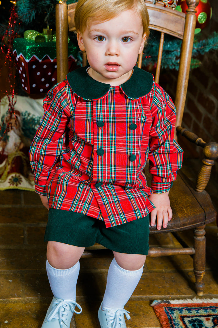 Christmas Forest Corduroy & Tartan Plaid Dressy Short Set