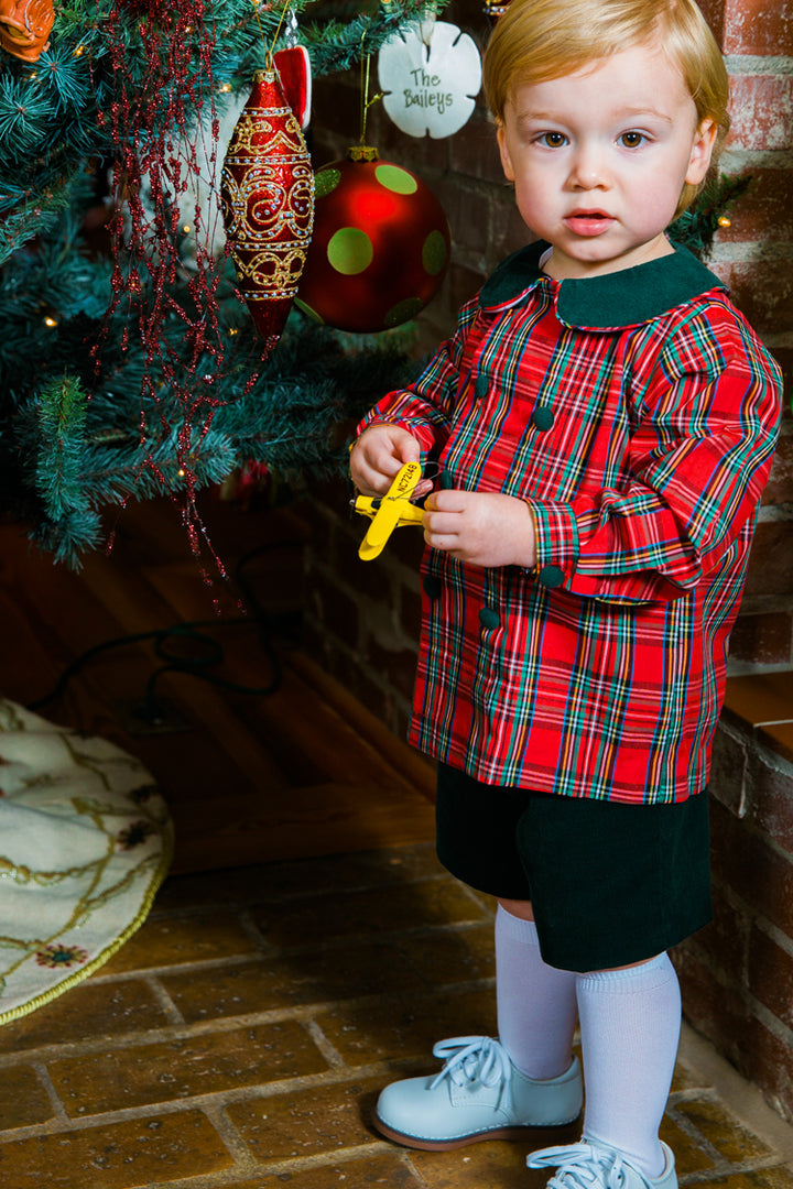 Christmas Forest Corduroy & Tartan Plaid Dressy Short Set