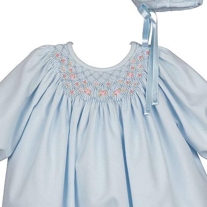 Blue Smocked Bubble with Bonnet