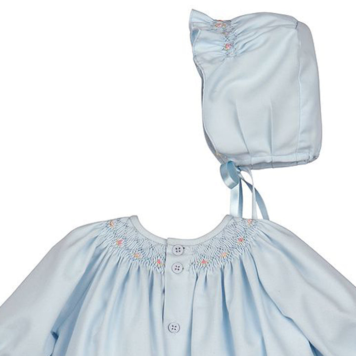 Blue Smocked Bubble with Bonnet