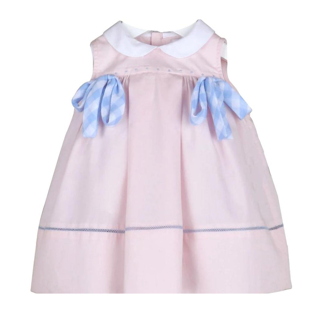 Pink Cape Check Dress With Blue Bows