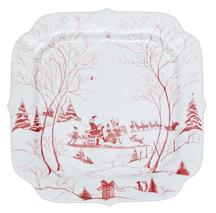 Country Estate Winter Frolic Ruby Santa's Cookie Tray Naughty and Nice List