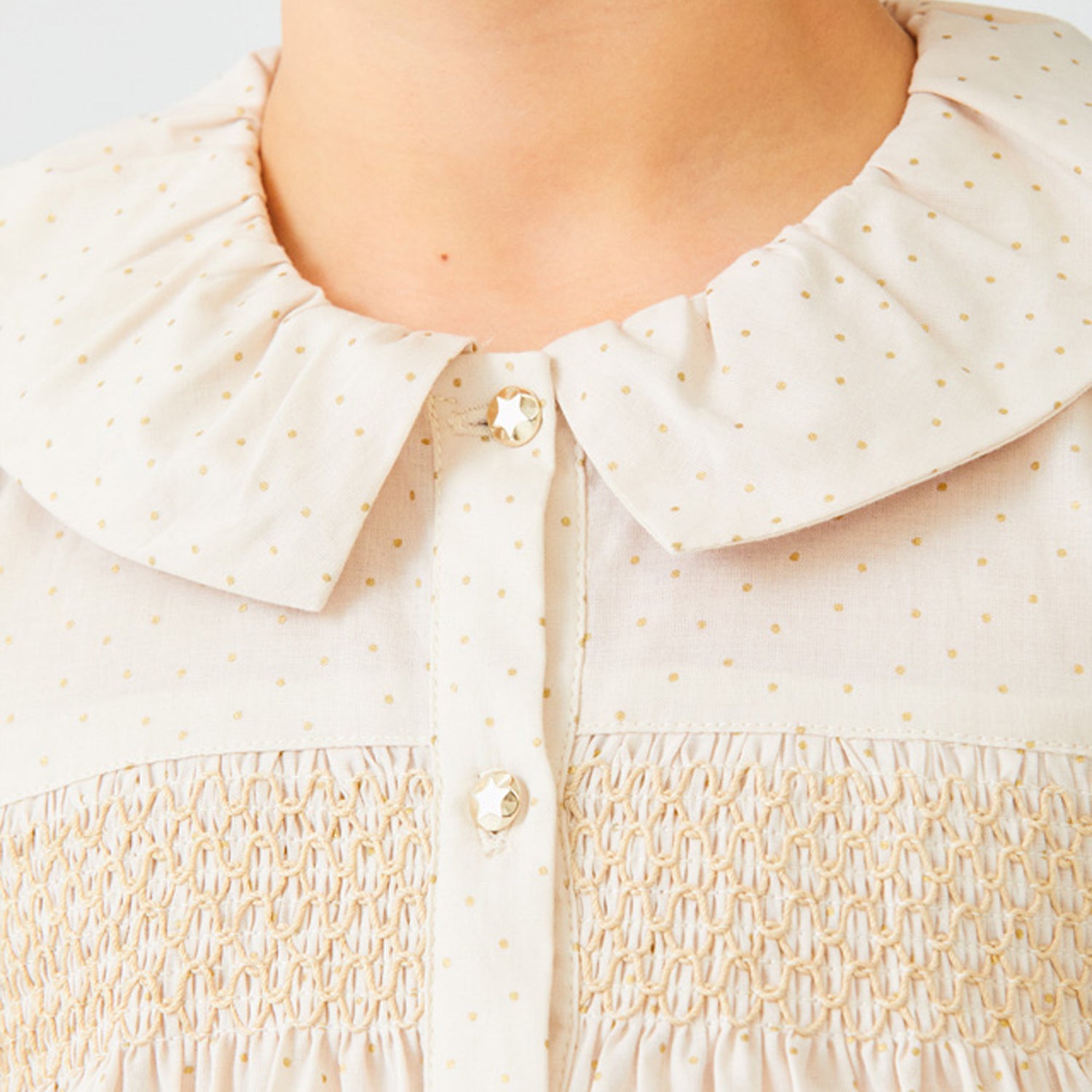 Ivory Blouse With Golden Polka Dots