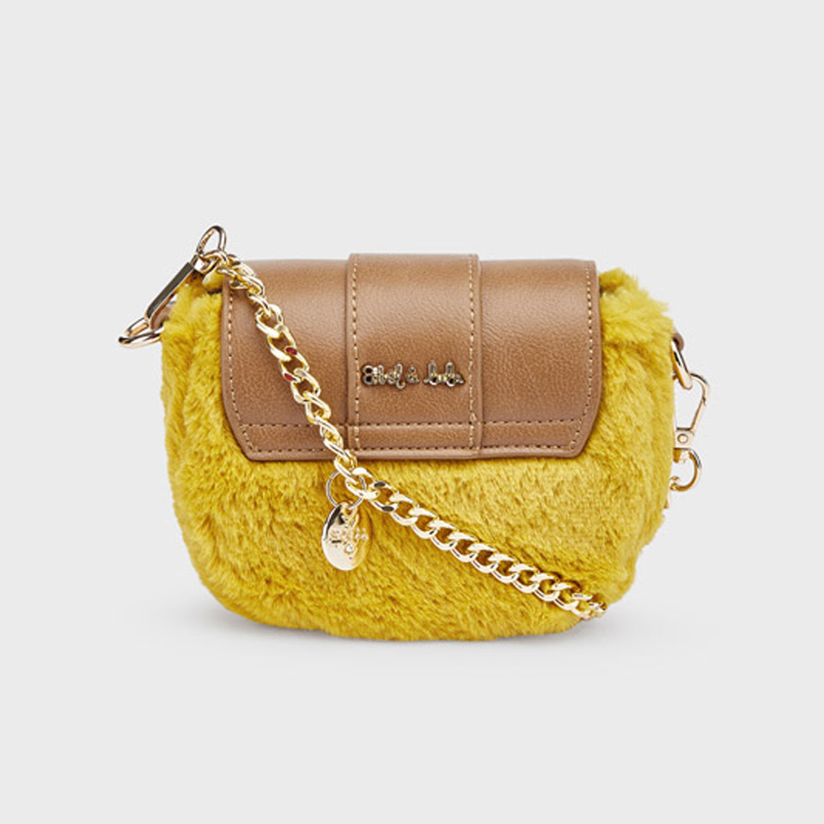 Tan & Mustard Faux Leather & Fur Handbag