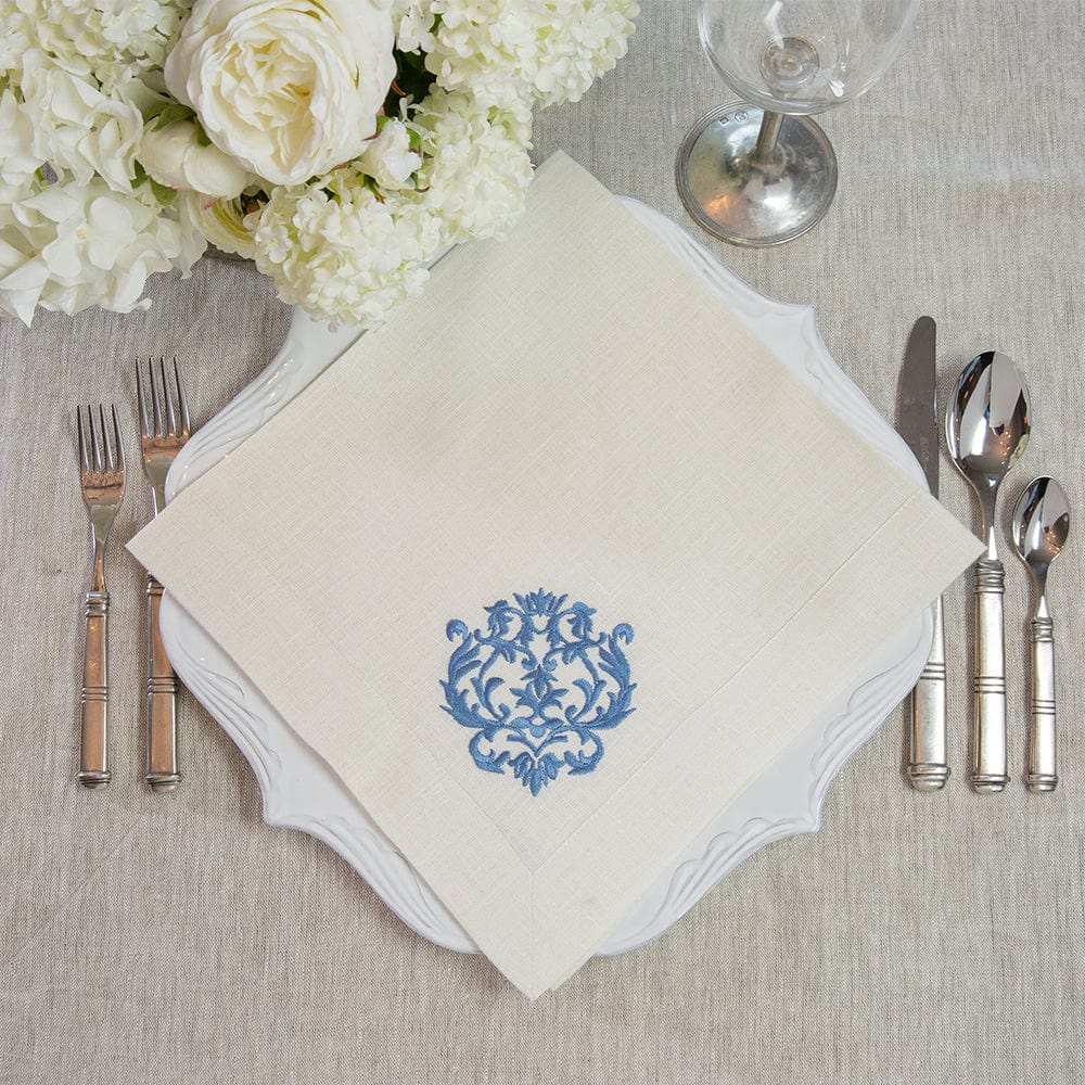 French Blue Damask Large Cream Napkin