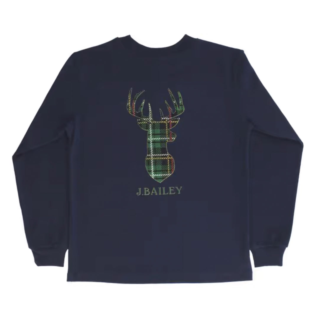 Navy Deer Long Sleeve Logo Tee