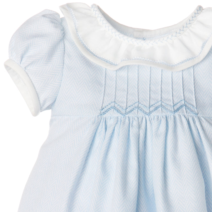 Blue Herringbone Ruffle Dress