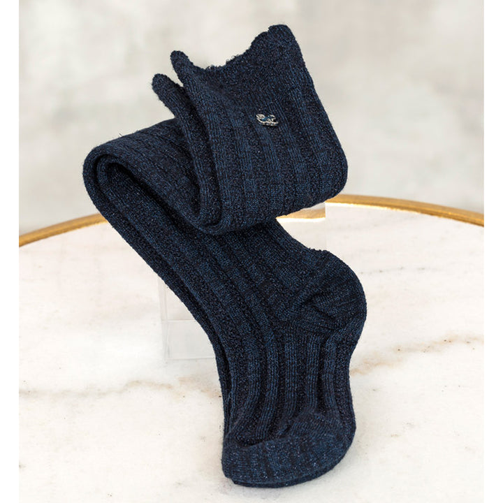 Navy Blue Lurex High Socks