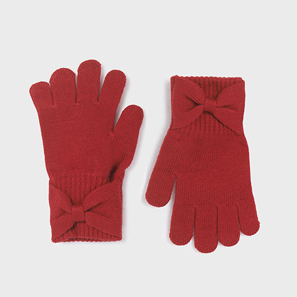 Red Knit Bow Gloves