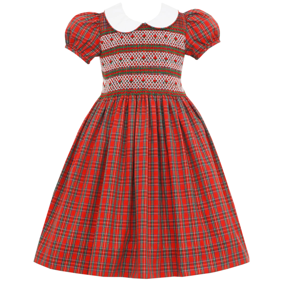 Charlotte Red Plaid Short Sleeve Dress With White Collar