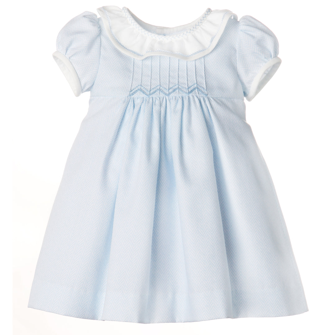 Blue Herringbone Ruffle Dress