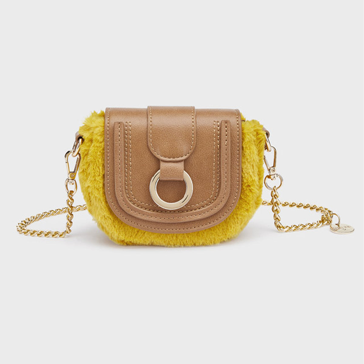 Tan & Mustard Faux Leather & Fur Handbag