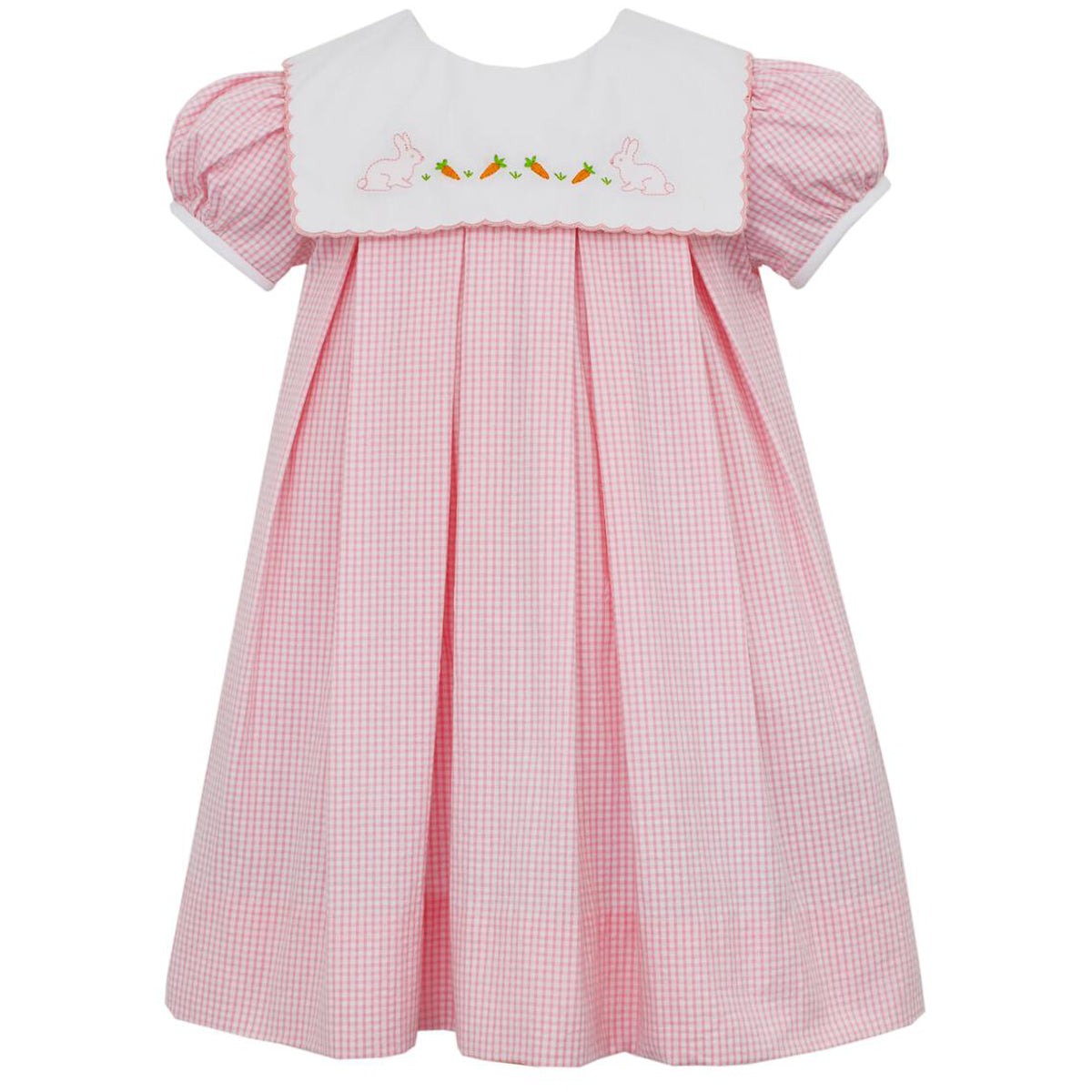 Pink Bunny Seersucker Dress With Scalloped Collar