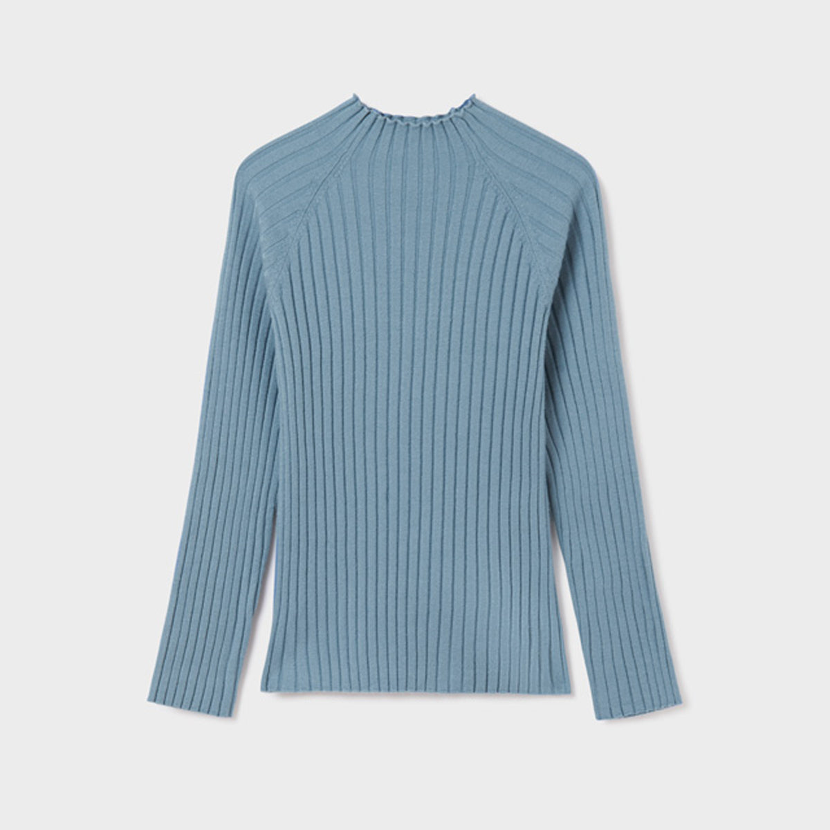 French Blue Ribbed High Neck Sweater