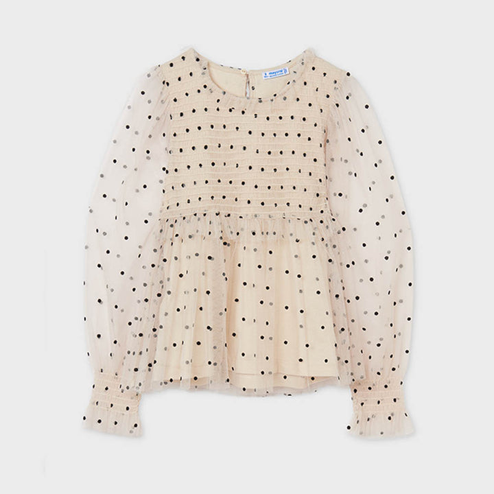 Cream Polka Dot Tulle Blouse