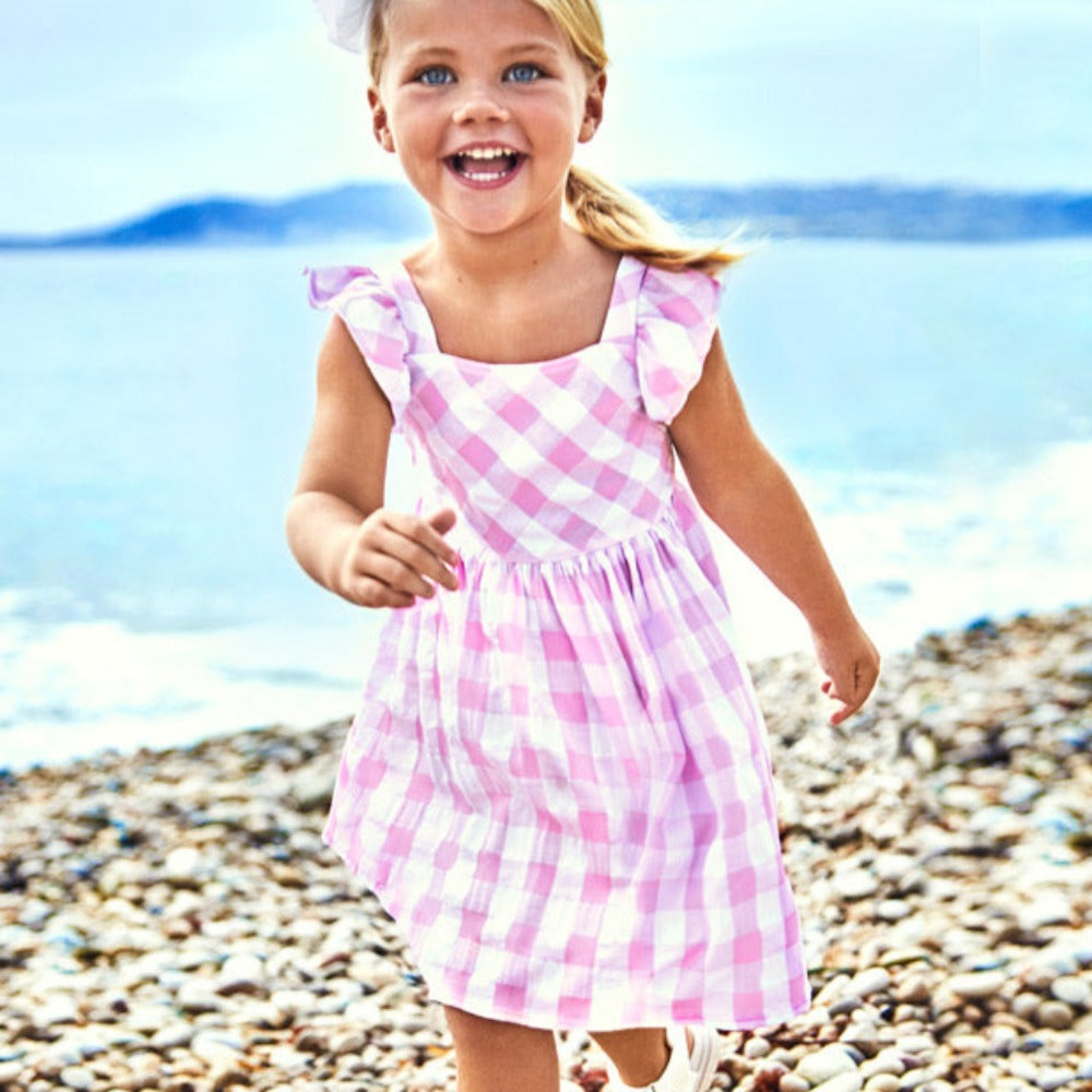 Mauve Gingham Seersucker Dress